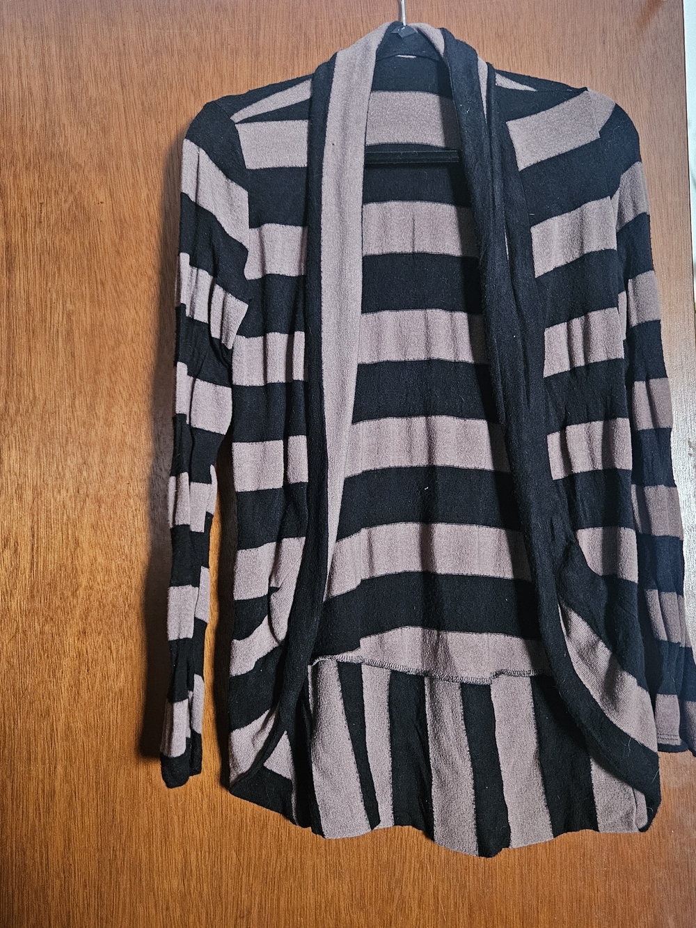 Forever 21 Black and Taupe Striped Open Cardigan